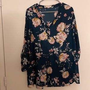 Maurices 2x Dark Green floral perfect blouse